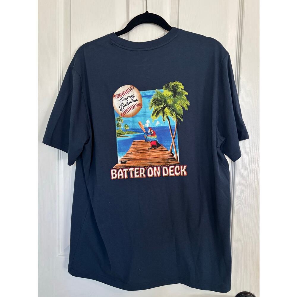 NWT Tommy Bahama Batter on Deck Parrott Baseball Navy Blue T-Shirt Medium Men